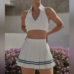 VARSITY TENNIS SKIRT - WISKII ACTIVE (WHITE/GREEN) NWT